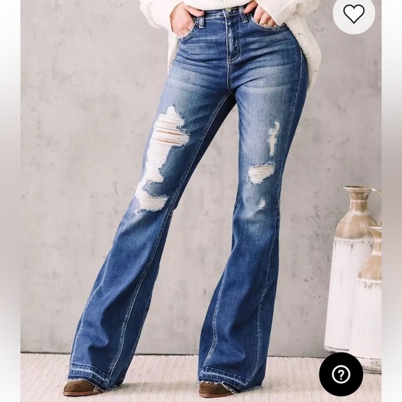 Flying Monkey women's jeans High Rise Distressed Insert Panel Released Hem Flare